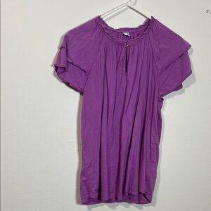 Old Navy Purple Flutter Sleeve Ruffle Neck Blouse